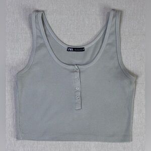 ZARA Ribbed Henley Crop Tank Neutral Fitted Minimal Essential Top